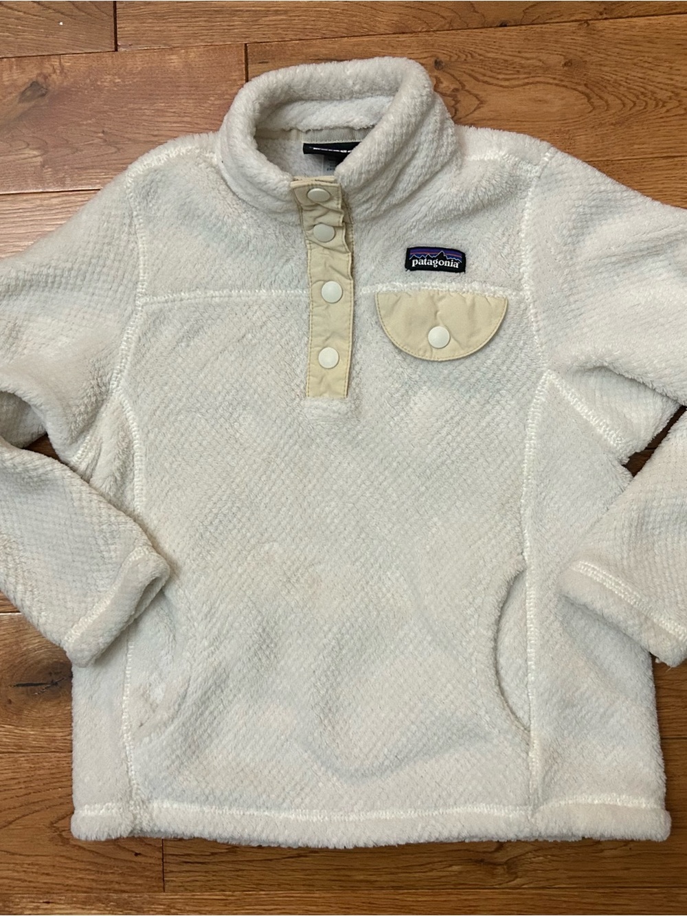 Patagonia Girls XS 5-6 Re-Tool Snap-T Fleece Pullover Cream Ivory Sherpa